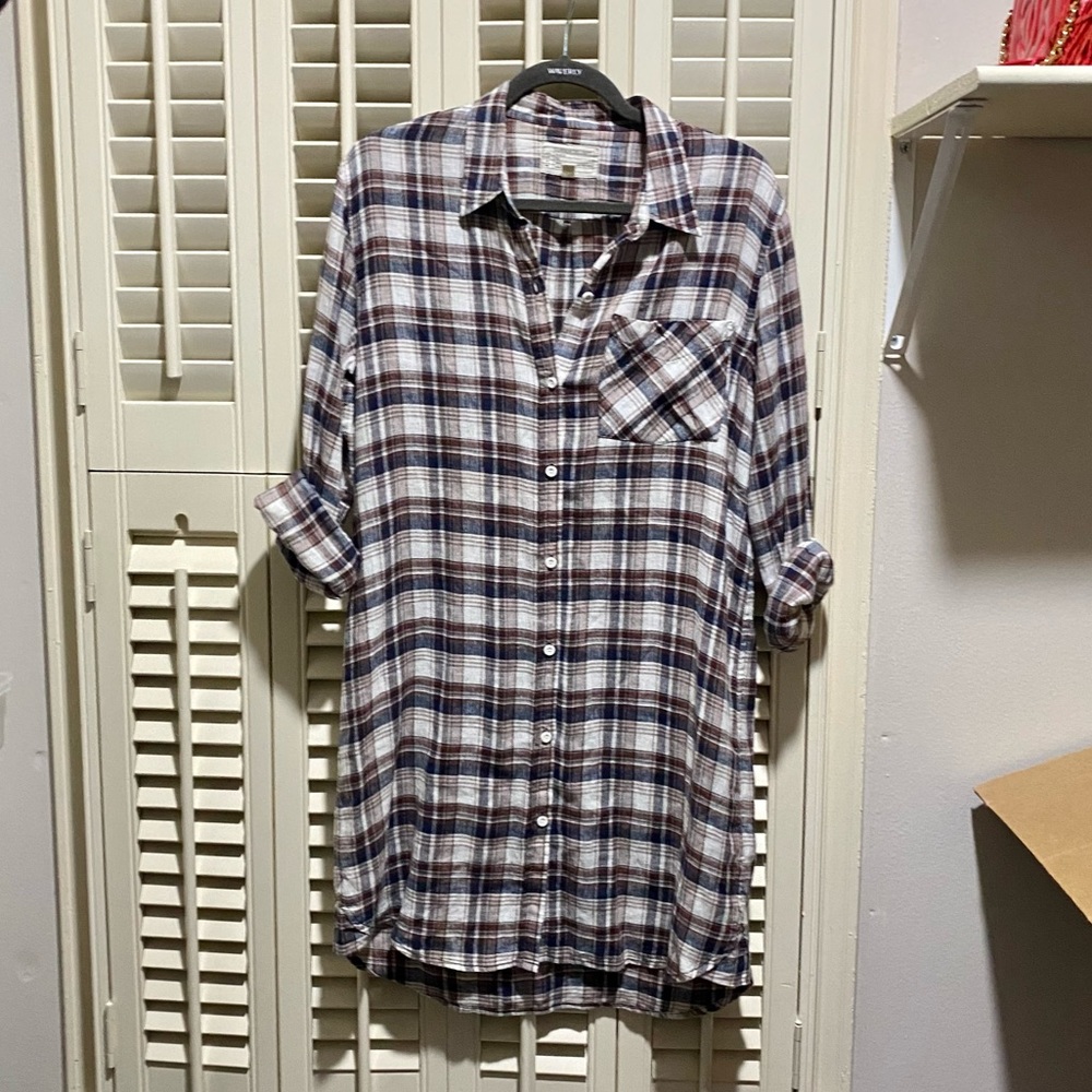 Current/Elliott The Modern Prep Plaid Button Down Shirt Dress Medium